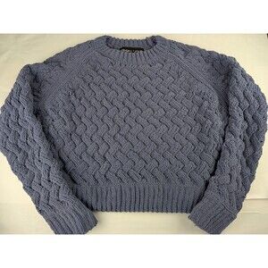 Kendall & Kylie Sweater Crew Neck Soft Chunky Cable Knit Cropped Blue Purple M